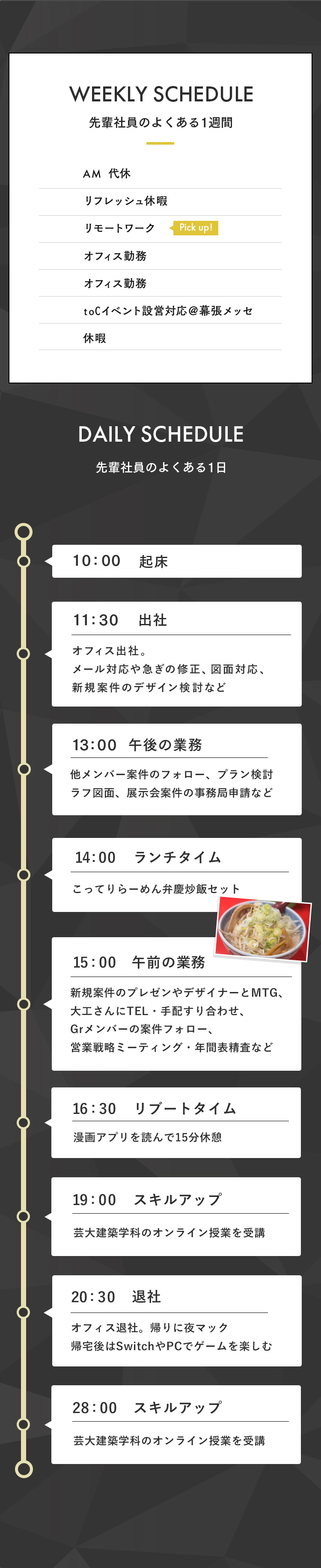 先輩社員のよくある1週間のコンテンツ