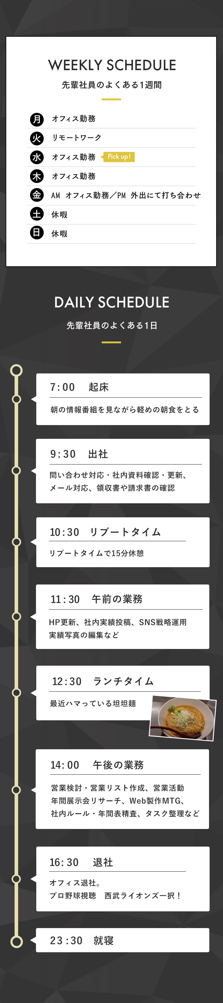 先輩社員のよくある1週間のコンテンツ